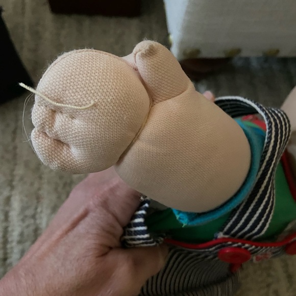 Vintage Cabbage Patch Kids Doll in Striped Engineer Outfit with Red Accents - Picture 5 of 10